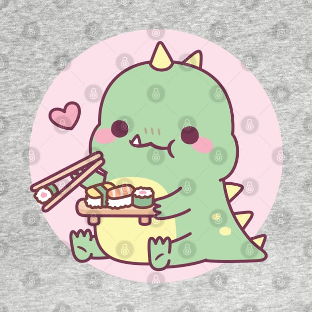 Cute Little Dinosaur Loves Japanese Sushi by rustydoodle